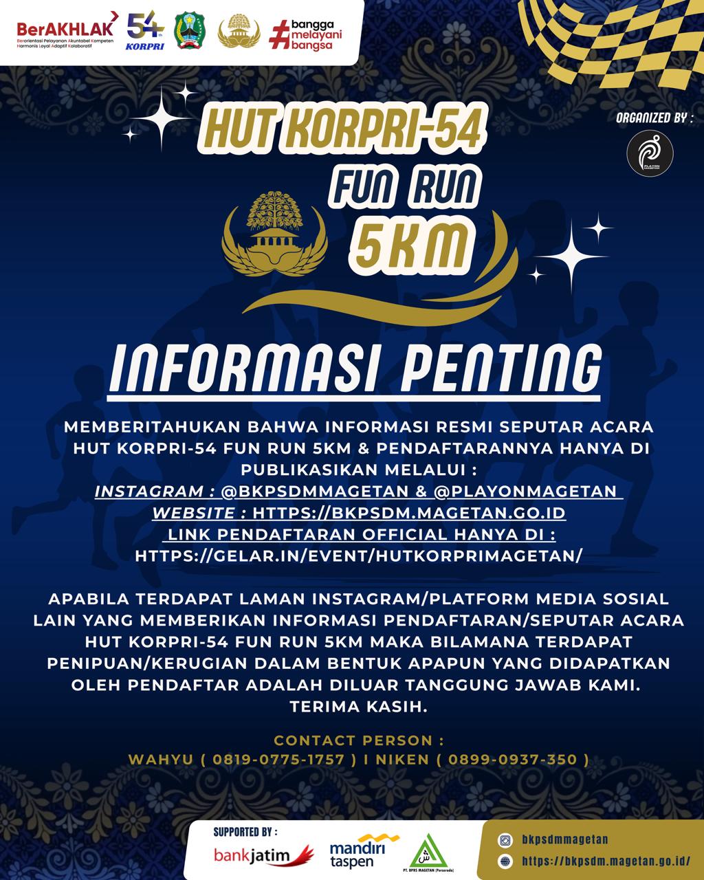 INFORMASI PENTING TERKAIT FUN RUN 5 KM HUT KE-54 KORPRI 2025