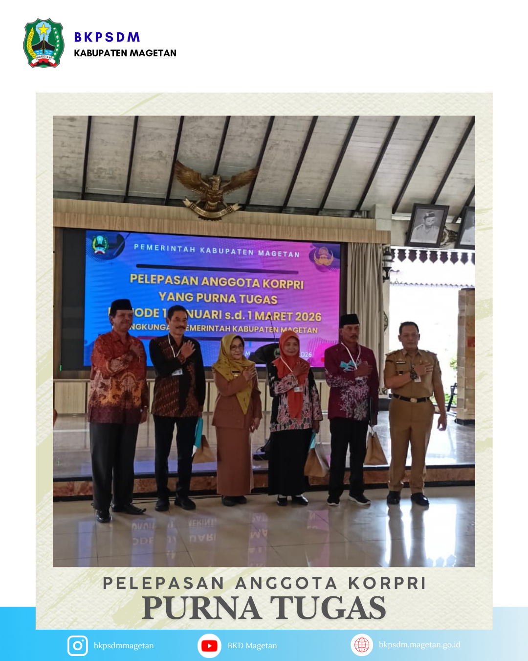 Apresiasi Atas Pengabdian Tiada Henti, BKPSDM Magetan Menggelar Acara Pelepasan Anggota Korpri Purna Tugas